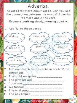 grade 1 adverbs singular plural nouns relating verbs worksheets