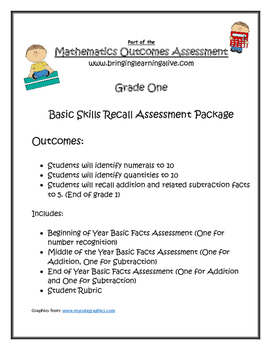 Preview of Grade 1 - Basic Facts Progression Assessment