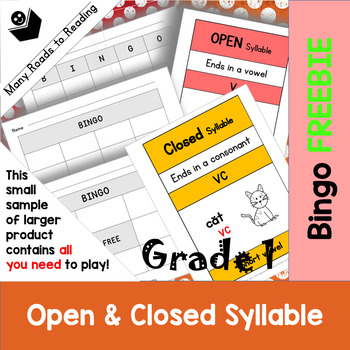 Preview of Phonics Bingo FREEBIE Grade 1 | Open & Closed Syllables