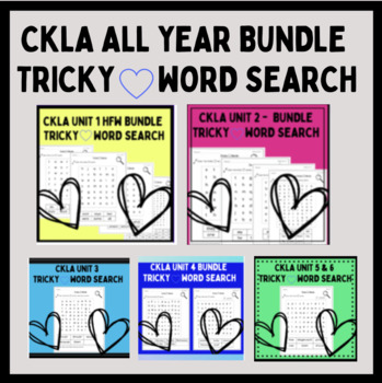 Preview of Grade 1 CKLA Skills - Unit 1-6 BUNDLE HFW Tricky Heart Word Searches (ALL YEAR)