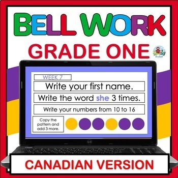 Preview of Grade 1 Canadian Bell Work with Math Review, Patterns & Numbers & Heart Words