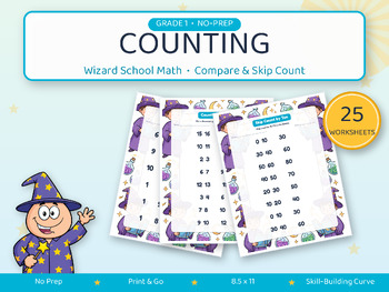 Preview of Grade 1 Counting, Comparing & Skip Counting Worksheets | Wizard School Math | 25