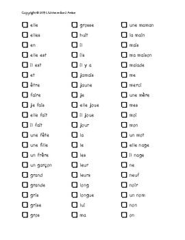 Grade 1 French Immersion Sight Word Assessment Checklist | TpT