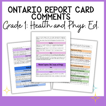 Preview of Grade 1 Health and Physical Education Report Card Comments - Ontario Curriculum
