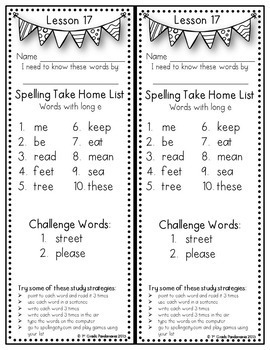 Journeys Grade 1 Spelling Lists (Regular & Challenge) aligned with