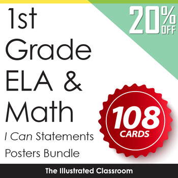 Preview of Common Core Standards I Can Statements for 1st Grade ELA & Math Half Page Bundle