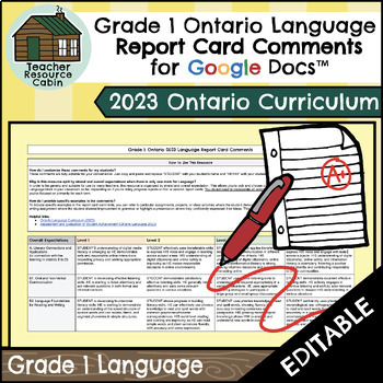 Preview of Grade 1 LANGUAGE Report Card Comments | 2023 Ontario (Use with Google Docs™)