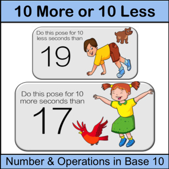 Preview of Grade 1 Math Center: 10 More or 10 Less (Animal Pose)