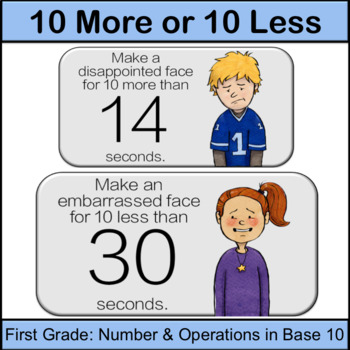 Preview of Grade 1 Math Center: 10 More or 10 Less (Emotions)