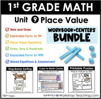 Preview of Grade 1 Math - Place Value BUNDLE Lessons Posters Printable Centers Workbook