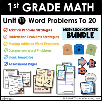 Preview of 1st Grade Math Word Problems to 10 Lessons Workbook Centers BUNDLE Unit 11