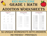 Grade 1 Math Workbook (56 Worksheets) Addition, Math
