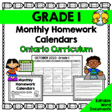Grade 1 Homework Calendars 2023-2024 (Editable)