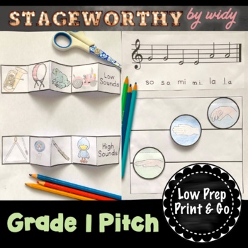 Preview of Grade 1 Music - Pitch & Melody - Music Interactive Notebook - No Prep Worksheets
