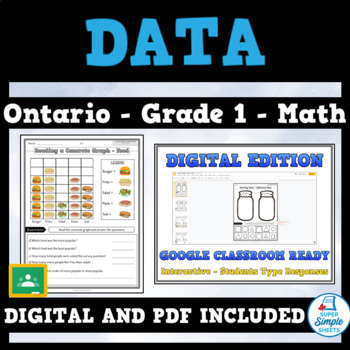 Preview of Grade 1 - New Ontario Math Curriculum 2020 - Strand D: Data - GOOGLE AND PDF