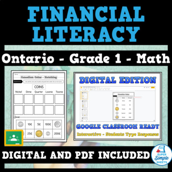 Preview of Grade 1 - New Ontario Math Curriculum 2020 - Financial Literacy - GOOGLE AND PDF