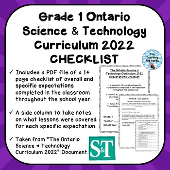 Preview of Grade 1 ONTARIO SCIENCE & TECHNOLOGY CURRICULUM 2022 EXPECTATIONS CHECKLIST