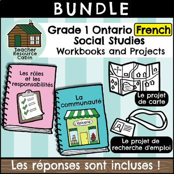Preview of Grade 1 Ontario FRENCH Social Studies Workbook Bundle