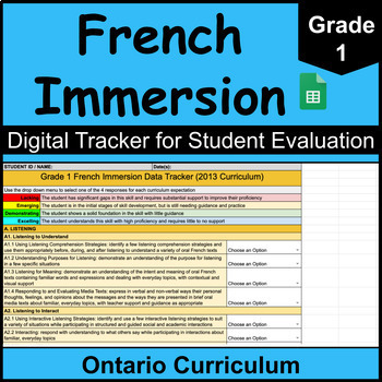 Preview of Grade 1 Ontario French Immersion Curriculum (Digital Student Data Tracker)