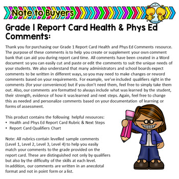 report comments physical education