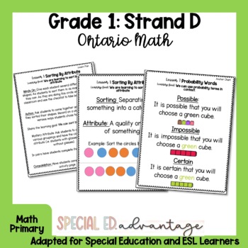Preview of Grade 1 Ontario Math FULL Data Unit created with Special Education in mind