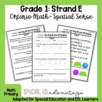 Preview of Grade 1 Ontario Math FULL Spatial Unit created with Special Education in mind