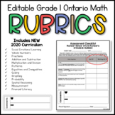 Grade 1 Ontario Math Rubrics - 2020 CURRICULUM & ALL STRANDS