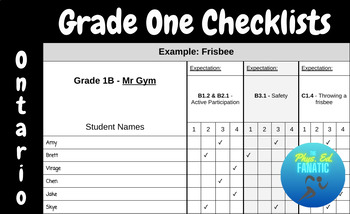 Preview of Grade 1 PE Unit Checklists - Ontario Curriculum