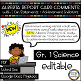 NEW Grade 1 Science: Alberta Report Card Comments | Editab