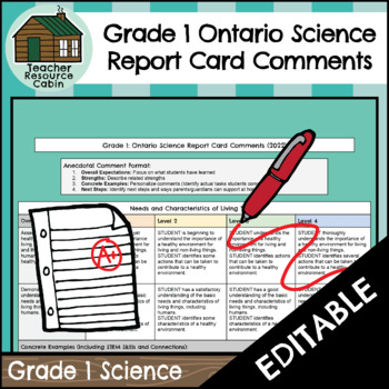 Preview of Grade 1 SCIENCE Ontario Report Card Comments (Use with Google Docs™)
