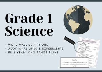 Preview of Grade 1 Science | Long Range Plans & Word Wall
