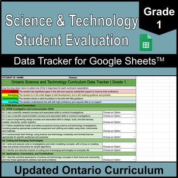 Preview of Grade 1 Science & Technology Digital Data Tracker | Updated Ontario Curriculum