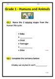 Grade 1 Science Test - Humans and Animals