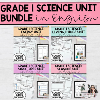 Preview of Grade 1 Science Unit Bundle English | Living Things, Seasons, Energy, Structures