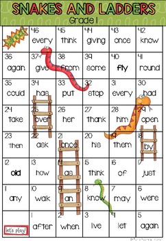 Grade 1 Sight Word Snakes and Ladders Game Dolch Words by Prepping for Primary