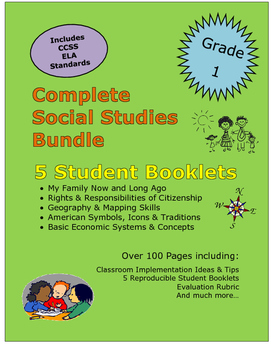 Preview of First Grade Social Studies Bundle Family Citizenship Mapping Economics Holidays