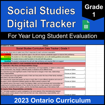 Preview of Grade 1 Social Studies Digital Data Tracker | Updated 2023 Ontario Curriculum