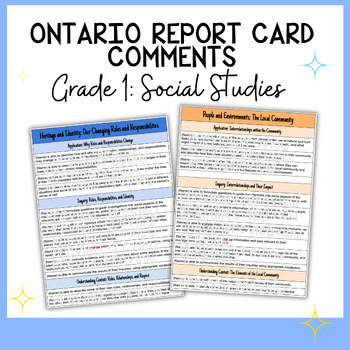 Preview of Grade 1 Social Studies Report Card Comment Guide - Ontario Curriculum