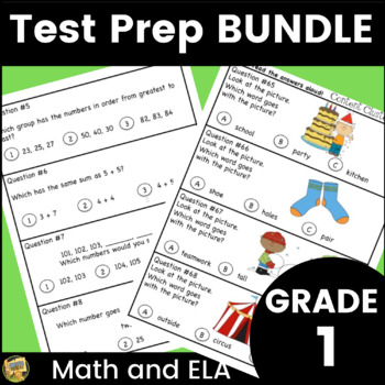 Preview of Grade 1 Test Prep Bundle - Math and ELA - Great for SAT 10 Review - First Grade