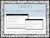 Grade 1 "We Are Learning To..." Statements | Ontario Curriculum