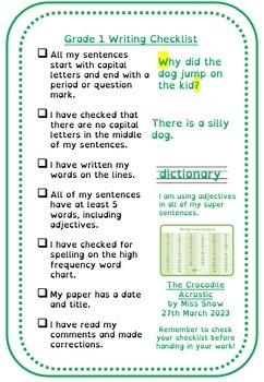 Preview of Grade 1 Writing Checklist