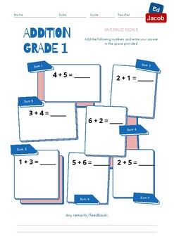 Preview of Grade 1 addition exercises with space for rough work