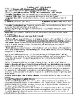 Preview of Grade 1 enVision Math 2020 Topic 14 Lesson Plans EDITABLE