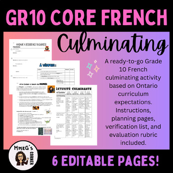 Preview of Grade 10 Core French Culminating Ontario Curriculum Editable