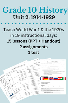 Preview of Grade 10 History (CHC2D), Unit 2: 1914-1929