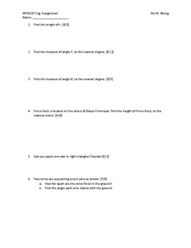 Preview of Grade 10 MPM2D Trig Math Ch8 Trigonometry Non-Right Triangles Lesson Worksheets