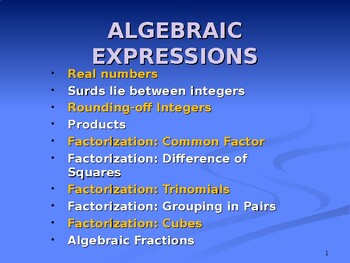 Preview of Grade 10 Maths:  Algebraic expressions in PowerPoint.