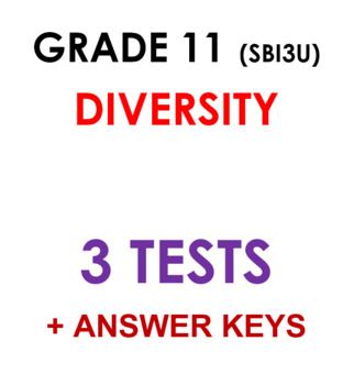 Grade 11 Biology SBI3U - Diversity unit: test collection (3 tests + keys)