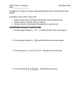 Preview of Grade 11 Functions MCR3U Math Ch6 Sequence & Series Lesson Notes Worksheets