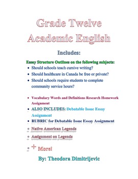 Preview of Grade 12 Academic English Package- Includes 2 exams for W.11-12.1 , W.11-12.1a